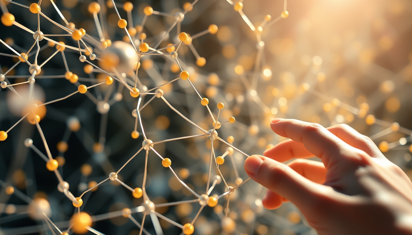 Rede neural de IA nós e conexões brilhantes em espaço 3D em estilo editorial