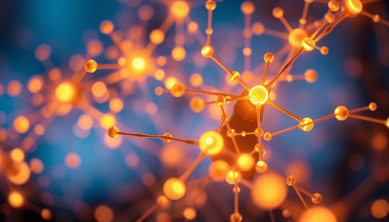 Rede neural de IA nós e conexões brilhantes em espaço 3D em estilo editorial