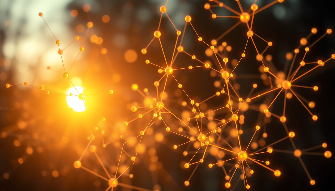 Rede neural de IA nós e conexões brilhantes em espaço 3D em estilo editorial