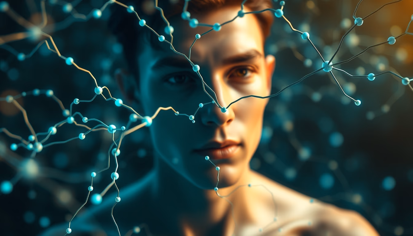 Rede neural de IA nós e conexões brilhantes em espaço 3D em estilo editorial