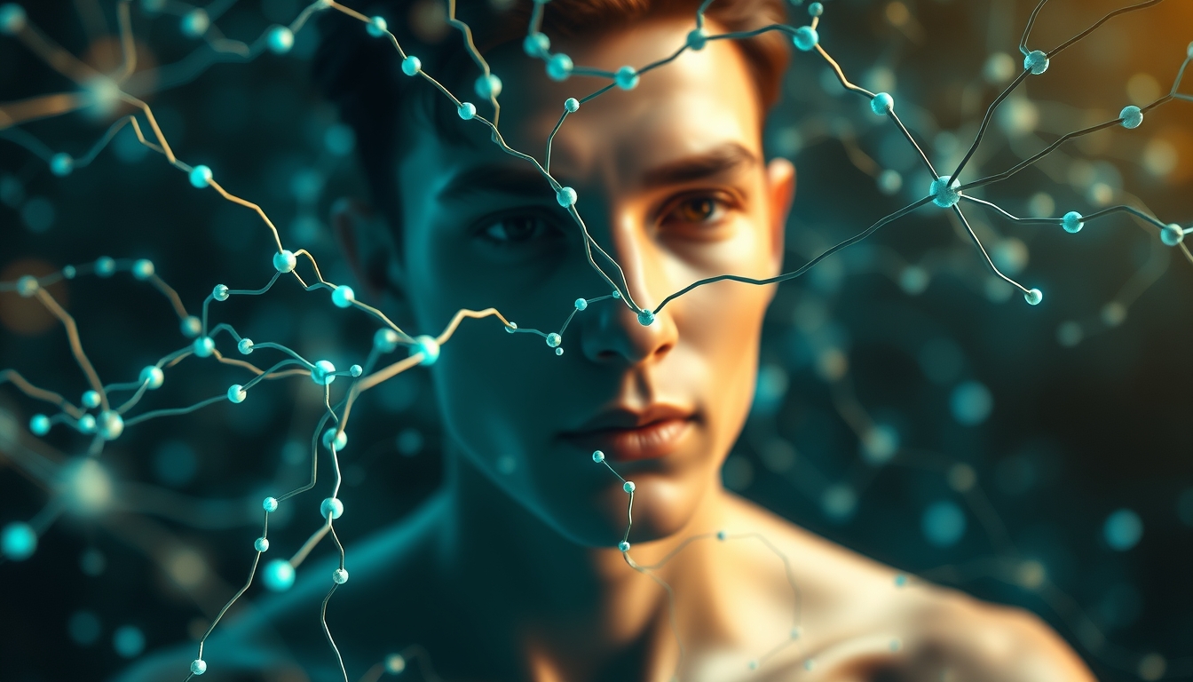 Rede neural de IA nós e conexões brilhantes em espaço 3D em estilo editorial