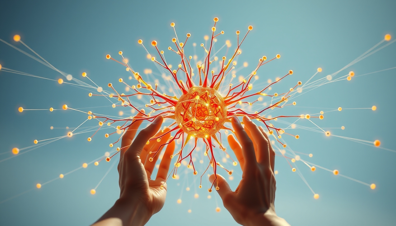 Rede neural de IA nós e conexões brilhantes em espaço 3D em estilo editorial