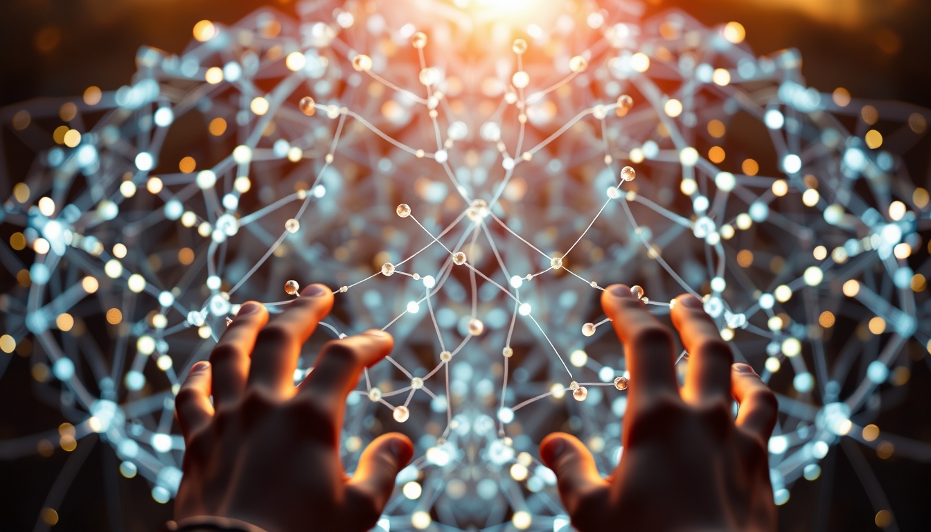 Rede neural de IA nós e conexões brilhantes em espaço 3D em estilo editorial