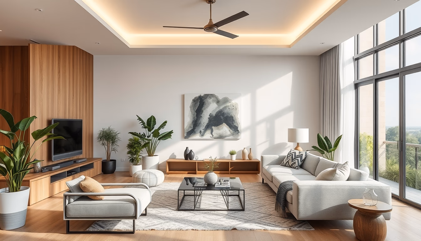 air purifier modern living room in editorial style