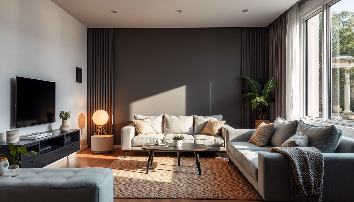 air purifier modern living room in editorial style