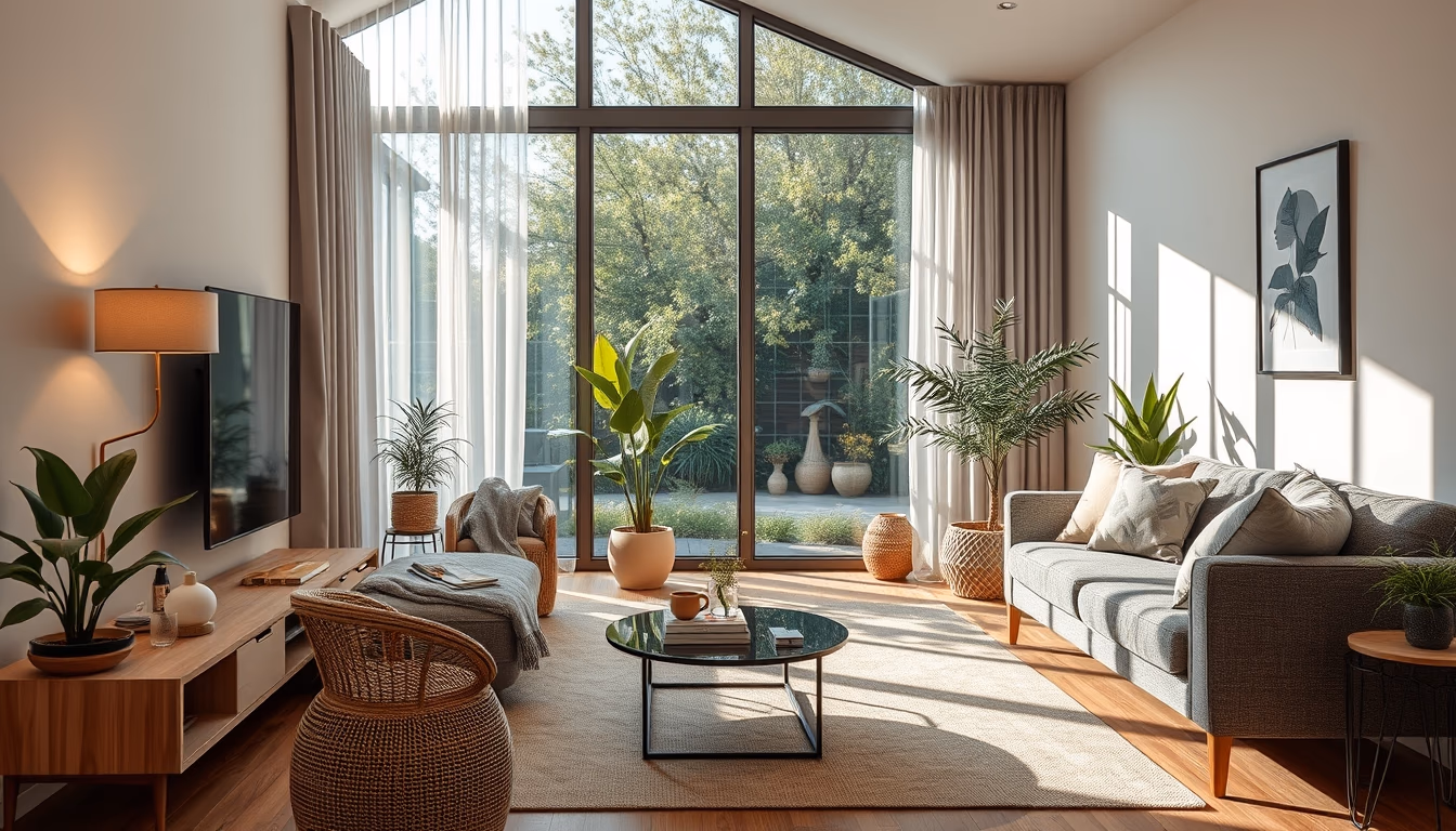 air purifier modern living room in editorial style