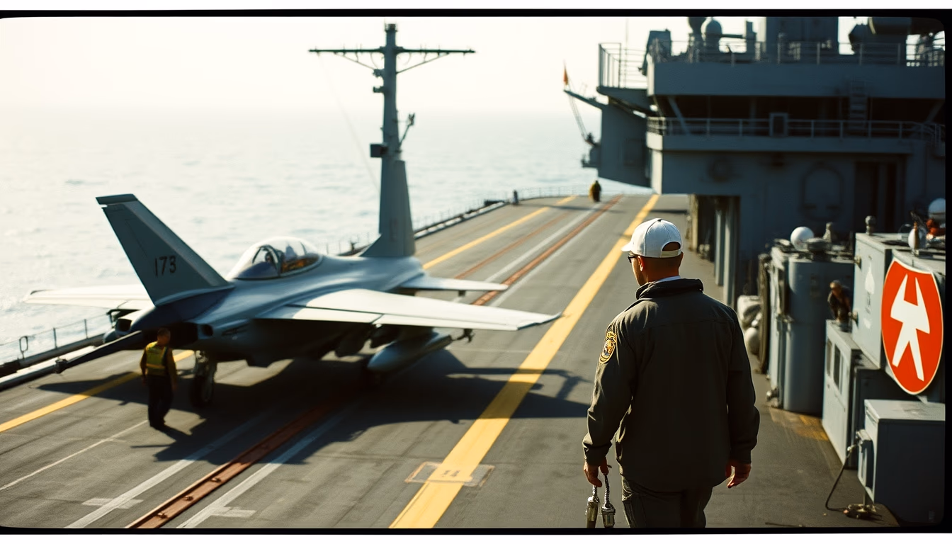 aircraft carrier deck in editorial style