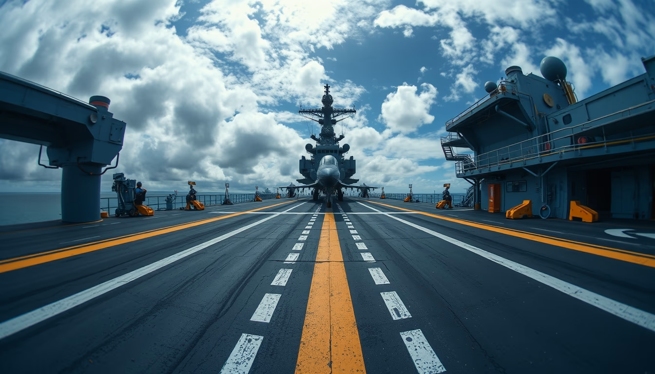aircraft carrier deck in editorial style