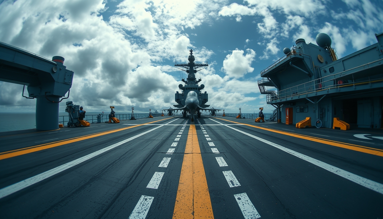 aircraft carrier deck in editorial style