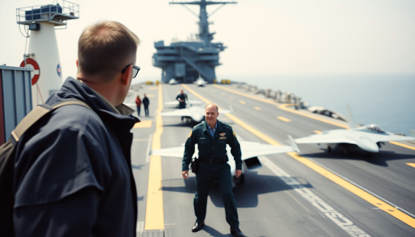 aircraft carrier deck in editorial style