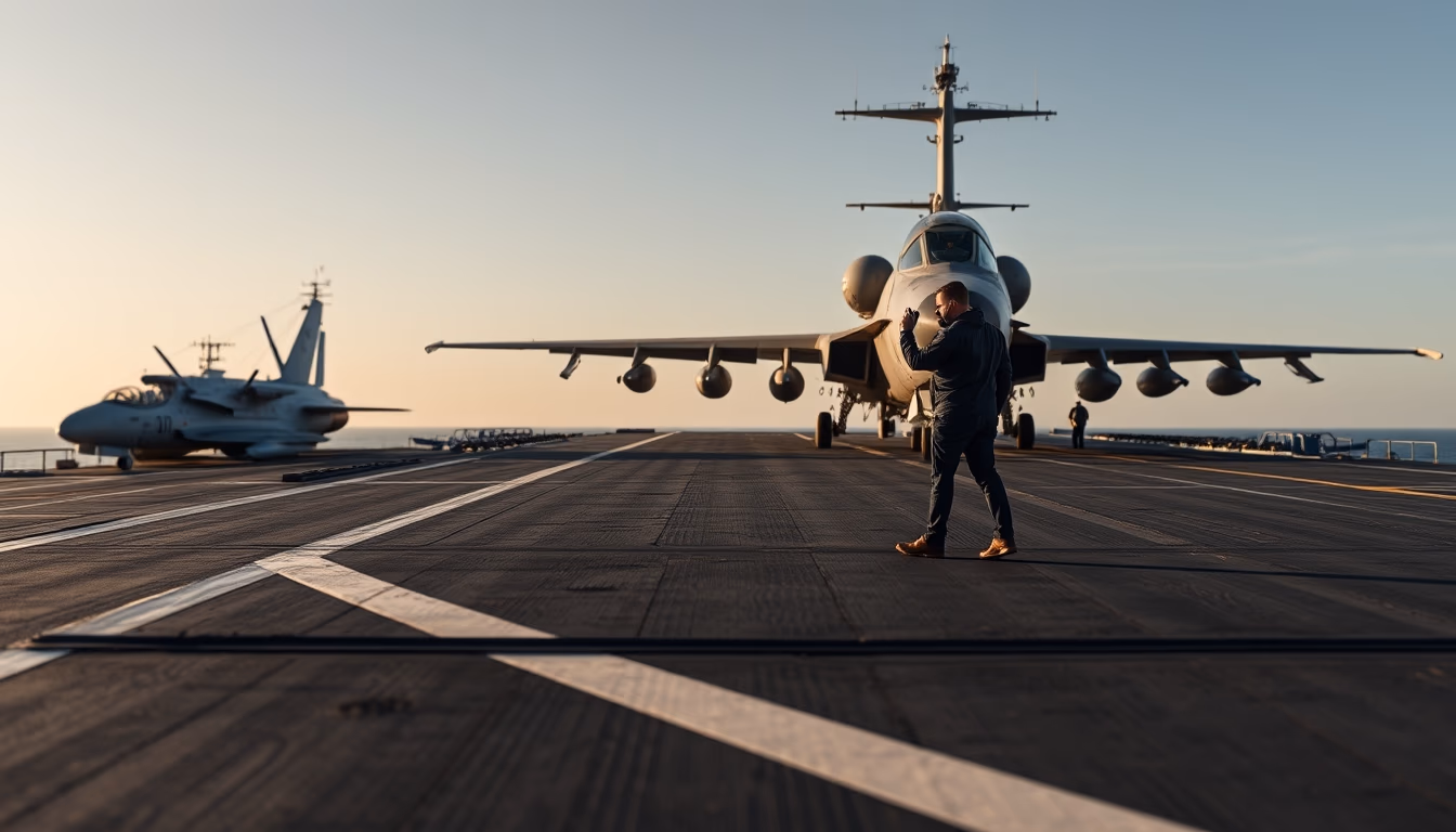 aircraft carrier deck in editorial style