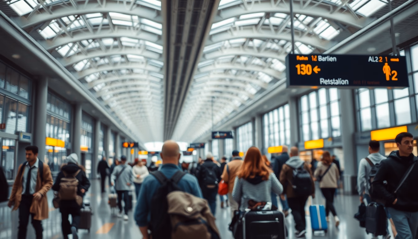 airport terminal modern with travelers walking in editorial style
