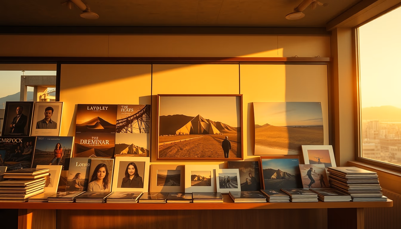 album cover art display in editorial style