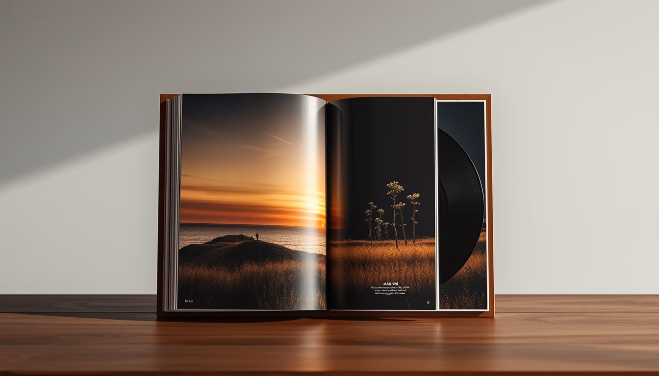 album cover art display in editorial style