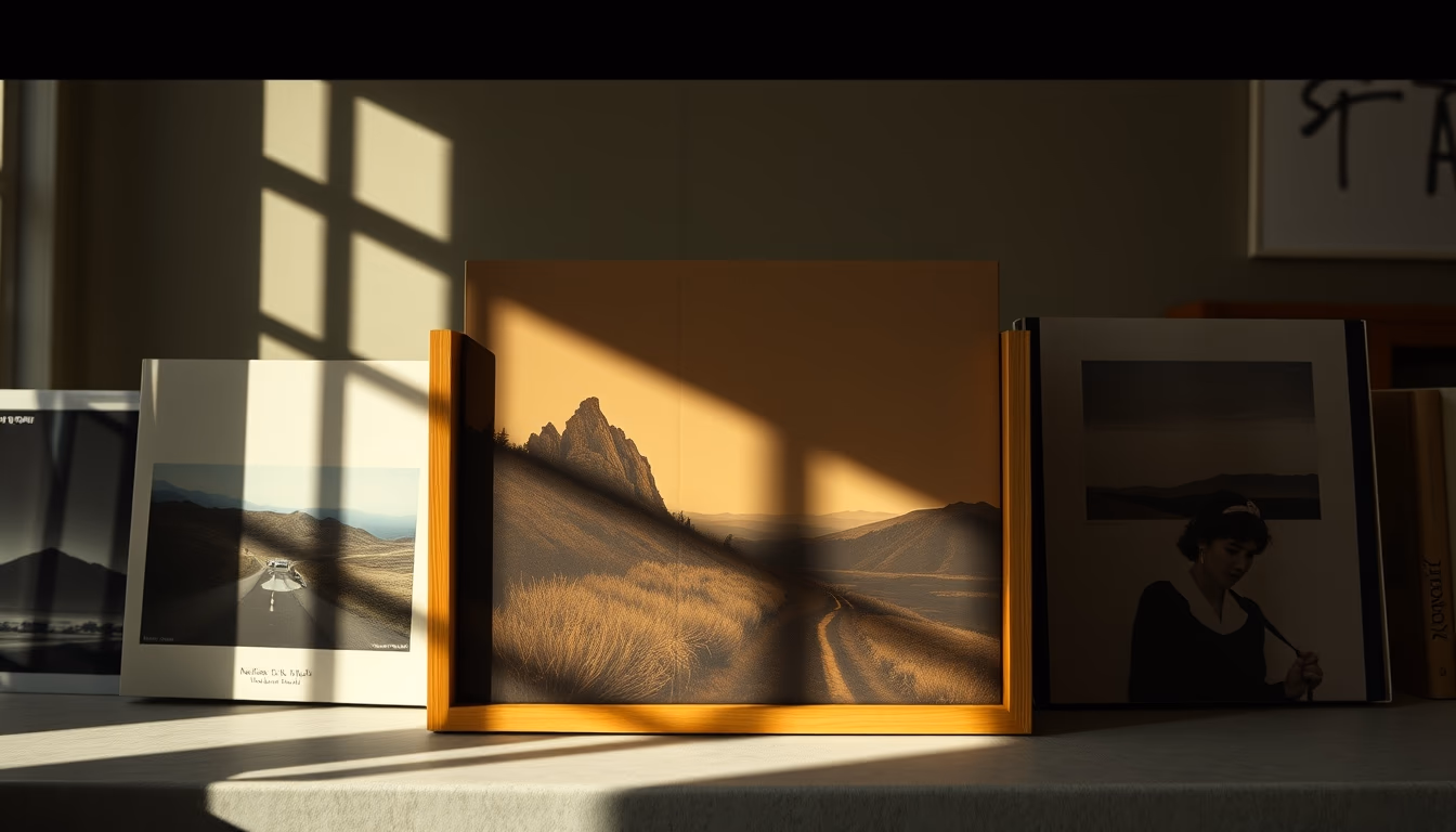 album cover art display in editorial style