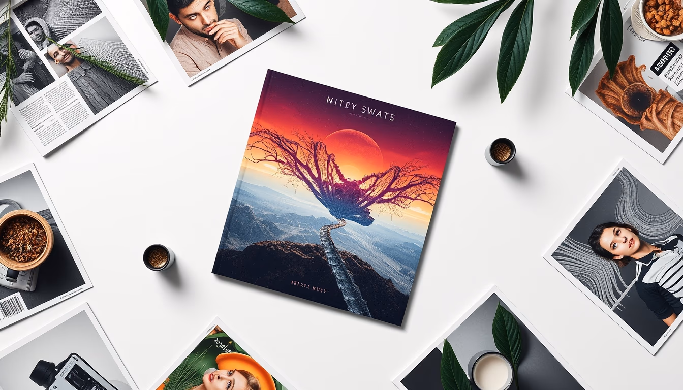 album cover art display in editorial style