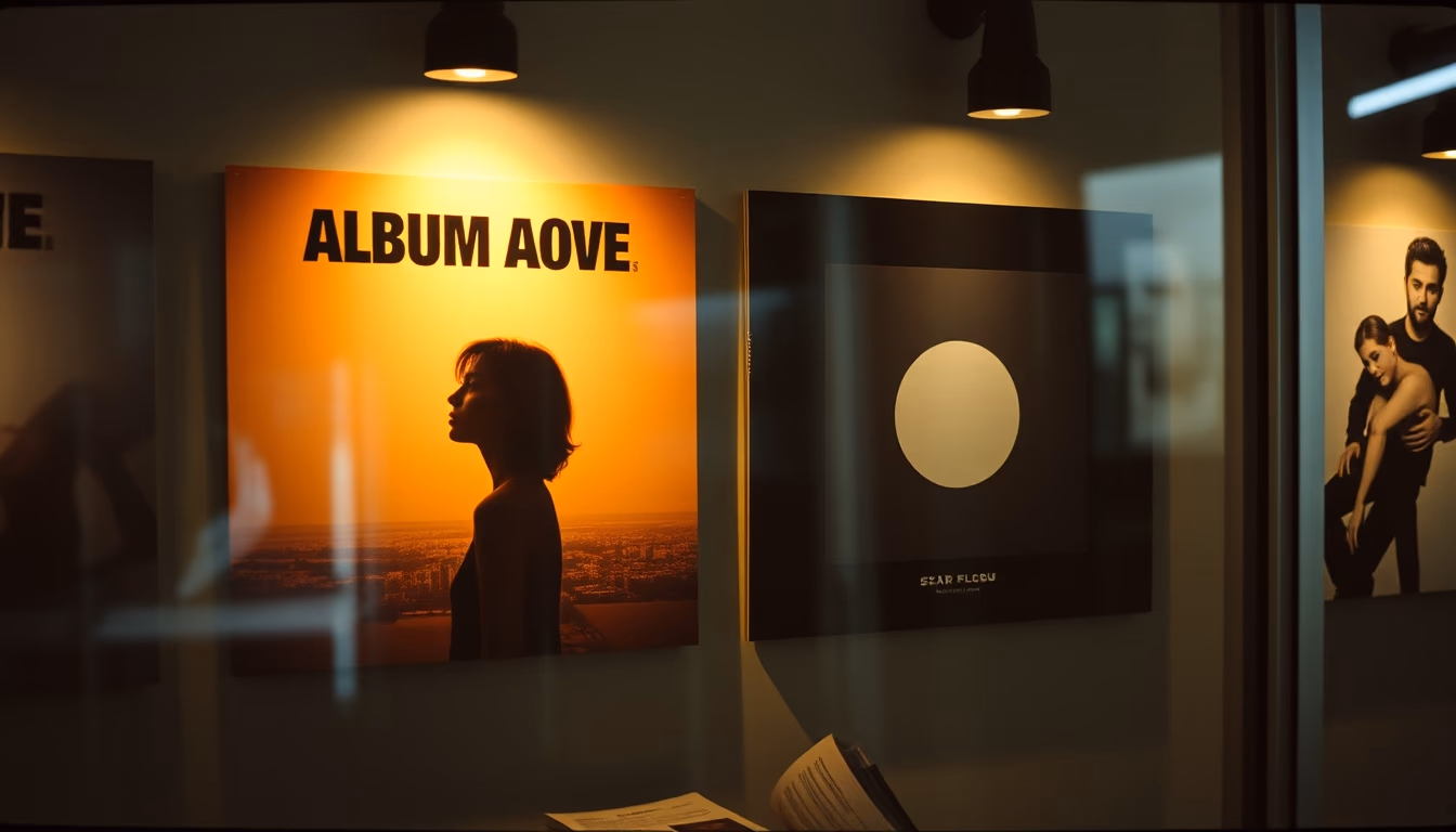 album cover art display in editorial style