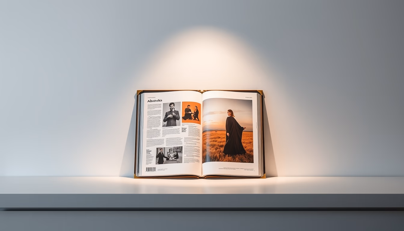 album cover art display in editorial style