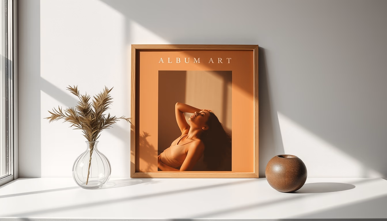 album cover art display in editorial style