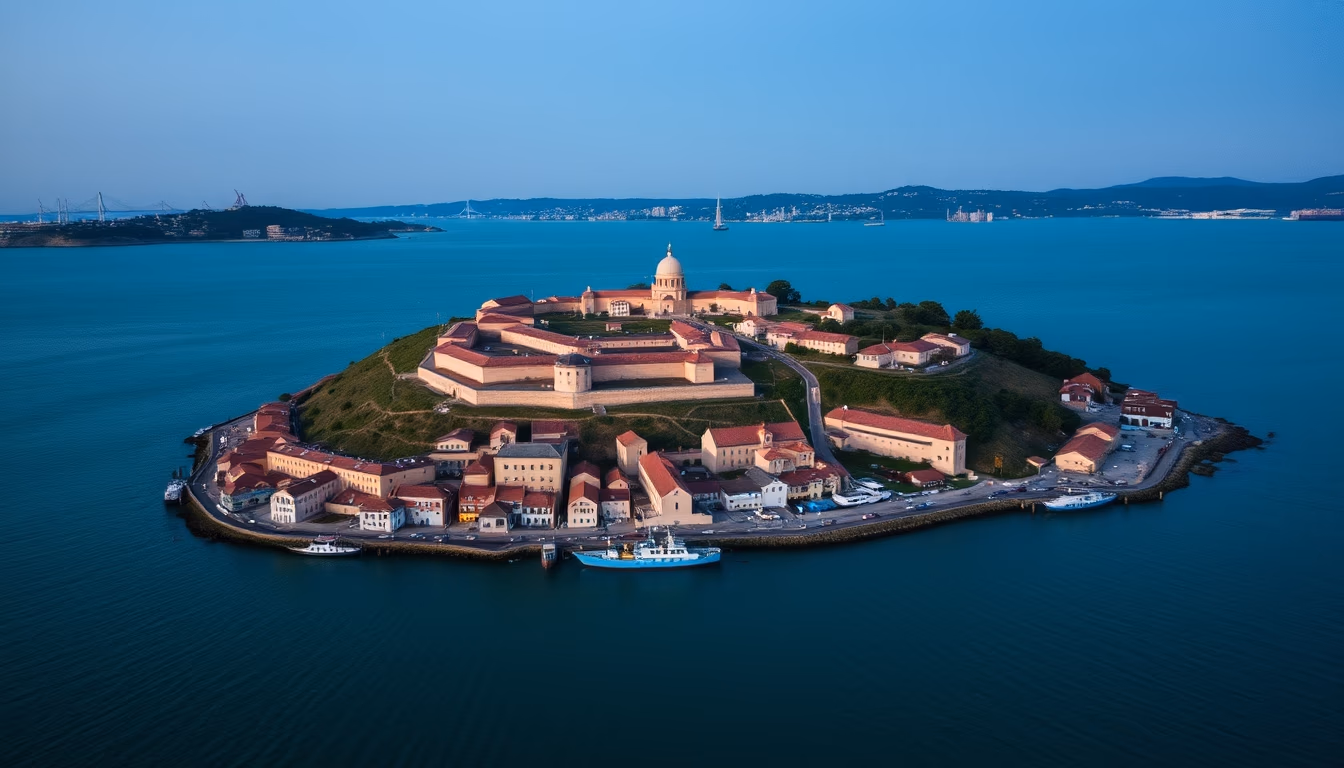 alcatraz island prison in editorial style