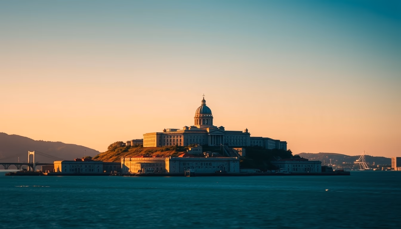 alcatraz island prison in editorial style
