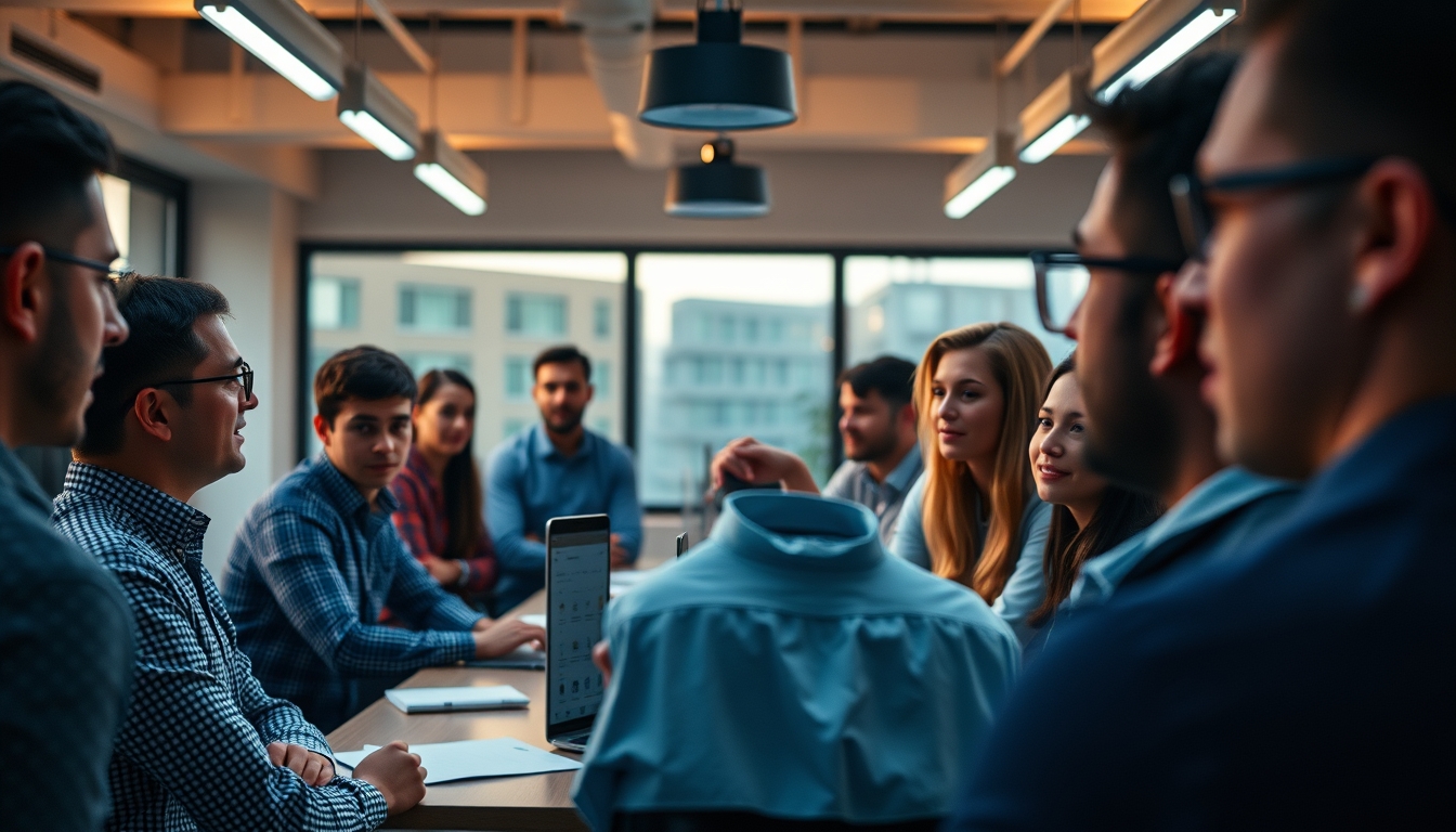 All-hands company meeting with employees gathered in open office em estilo editorial