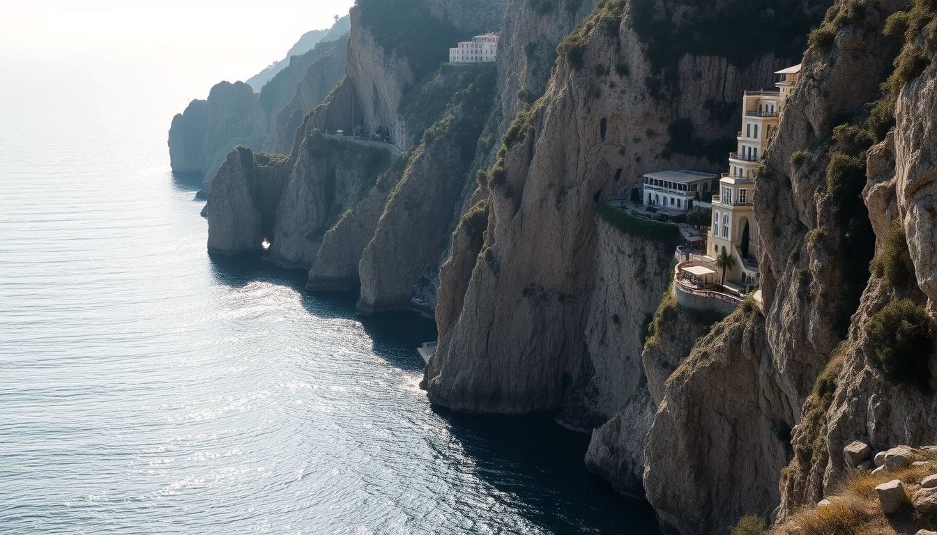 amalfi coast cliffs in editorial style