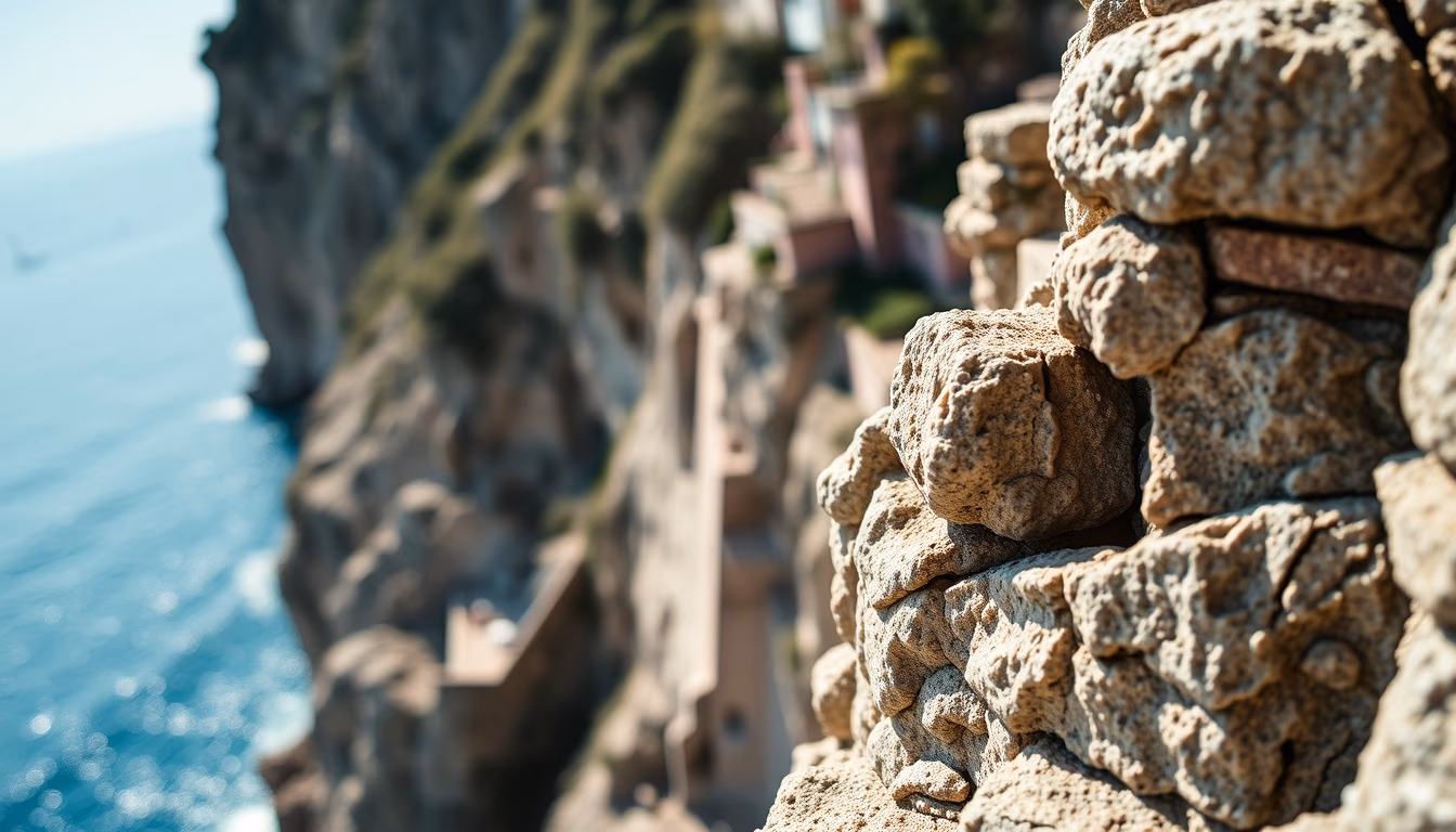 amalfi coast cliffs in editorial style