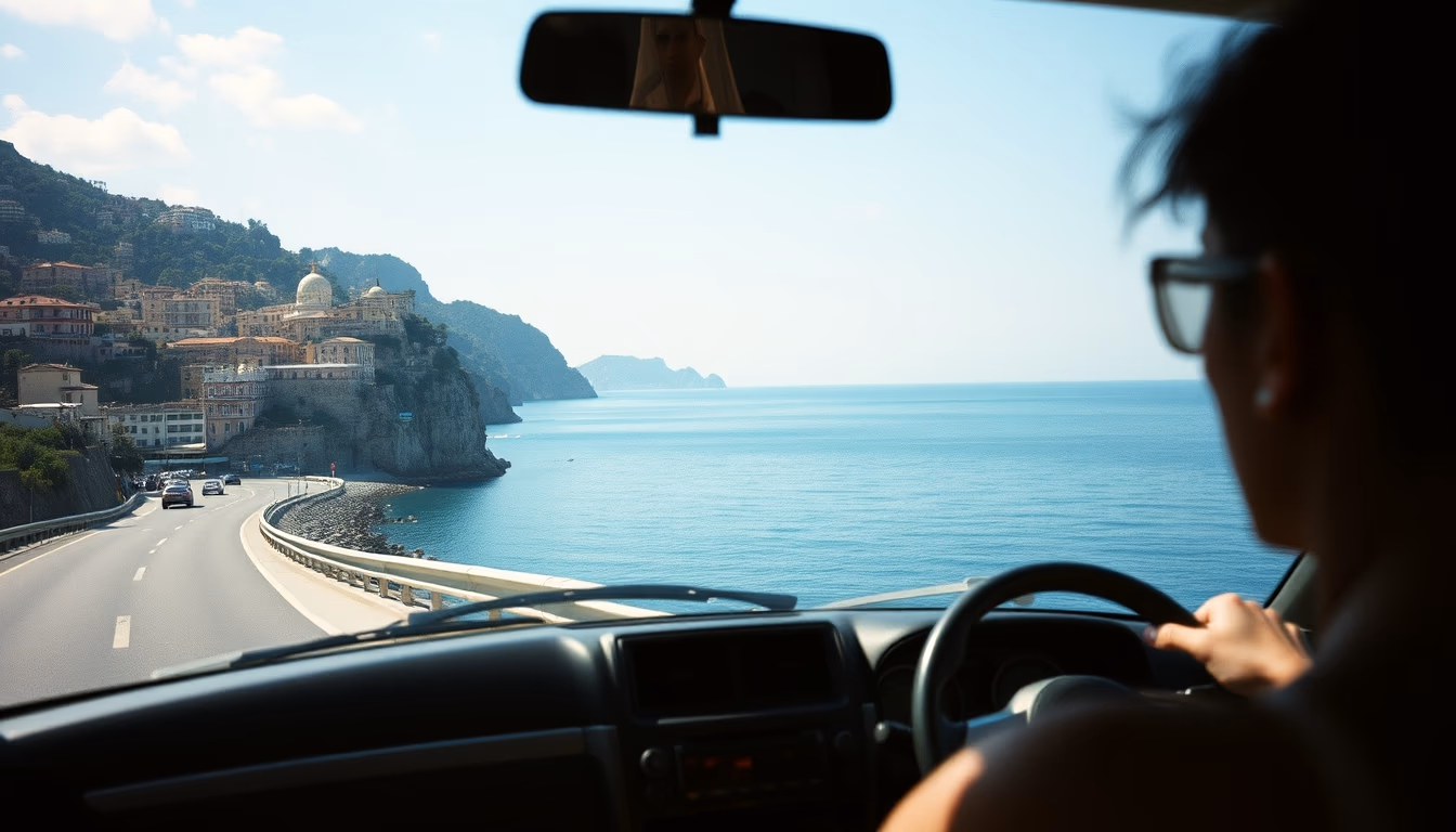 amalfi coast drive in editorial style