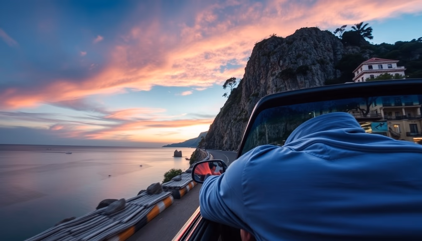 amalfi coast drive in editorial style