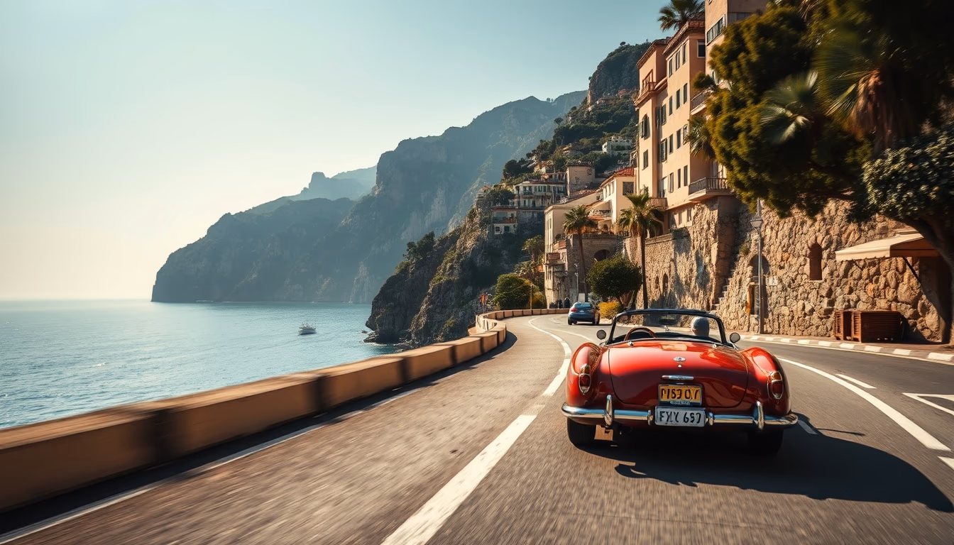 amalfi coast drive in editorial style