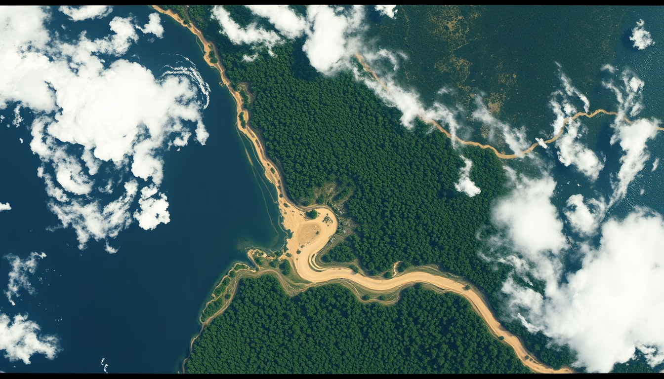 amazon deforestation satellite in editorial style