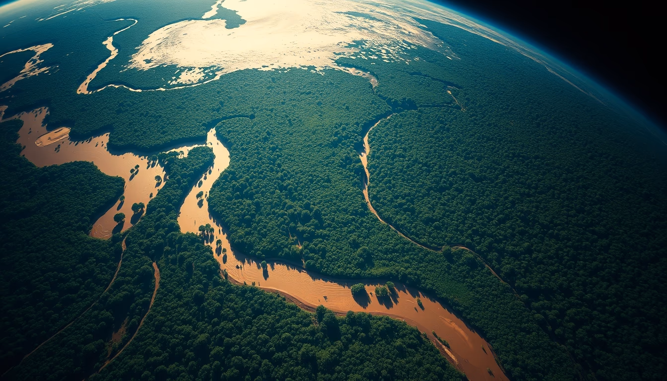 amazon deforestation satellite in editorial style