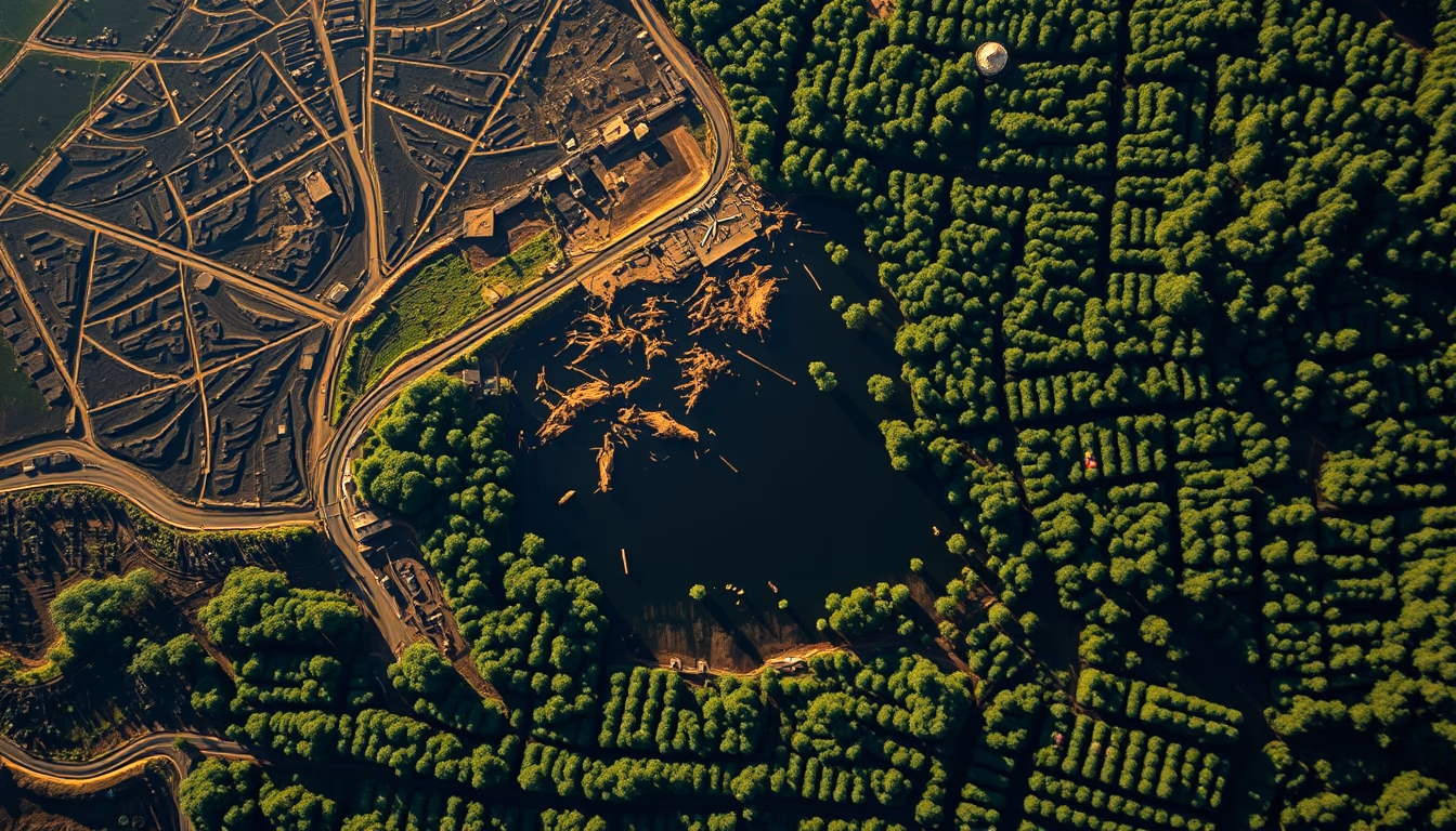 amazon deforestation satellite in editorial style