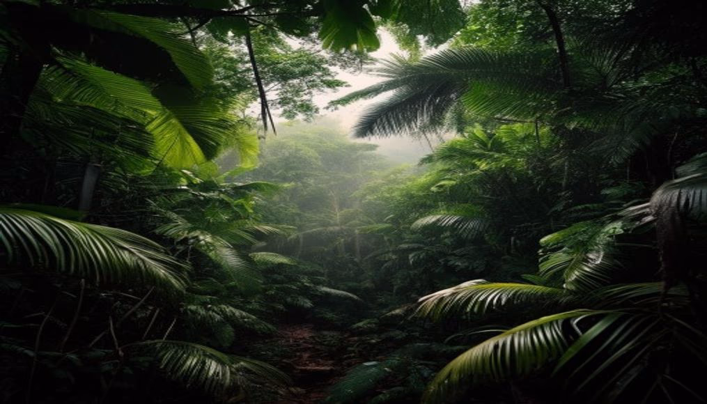 amazon rainforest canopy in editorial style