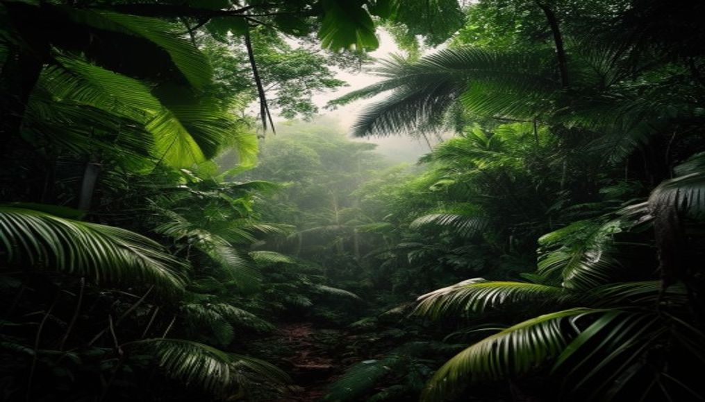 amazon rainforest canopy in editorial style