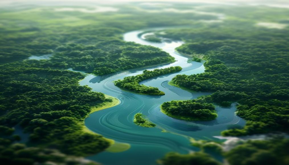 amazon river meandering aerial in editorial style