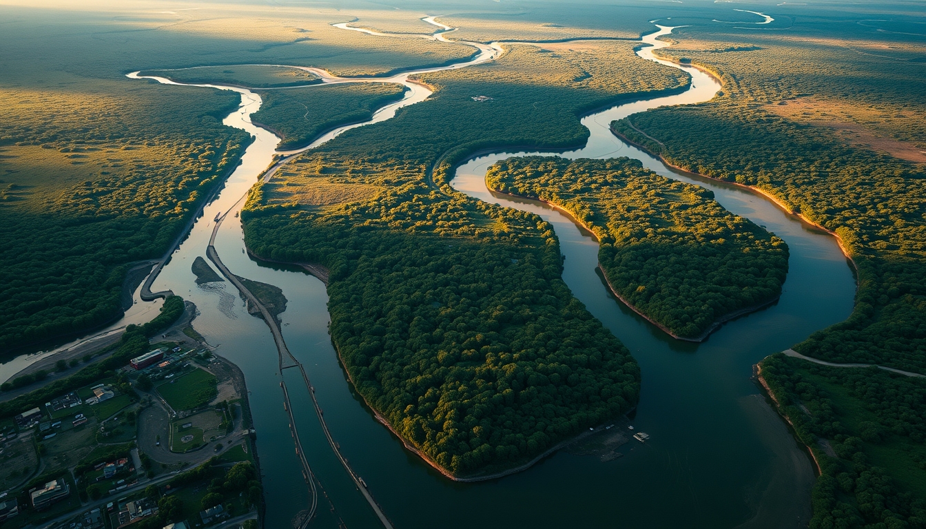 amazon river meandering aerial in editorial style