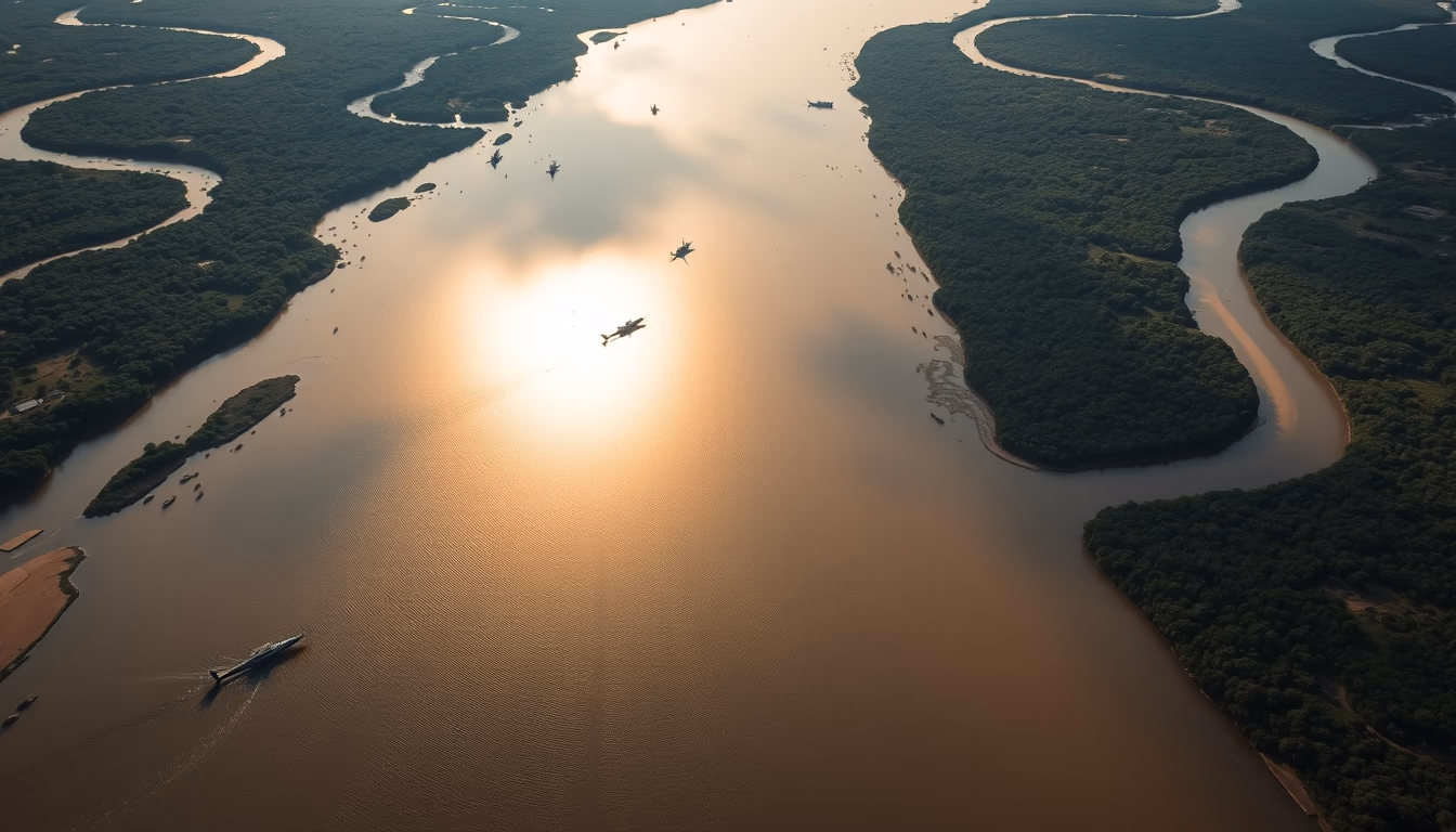 amazon river meandering aerial in editorial style