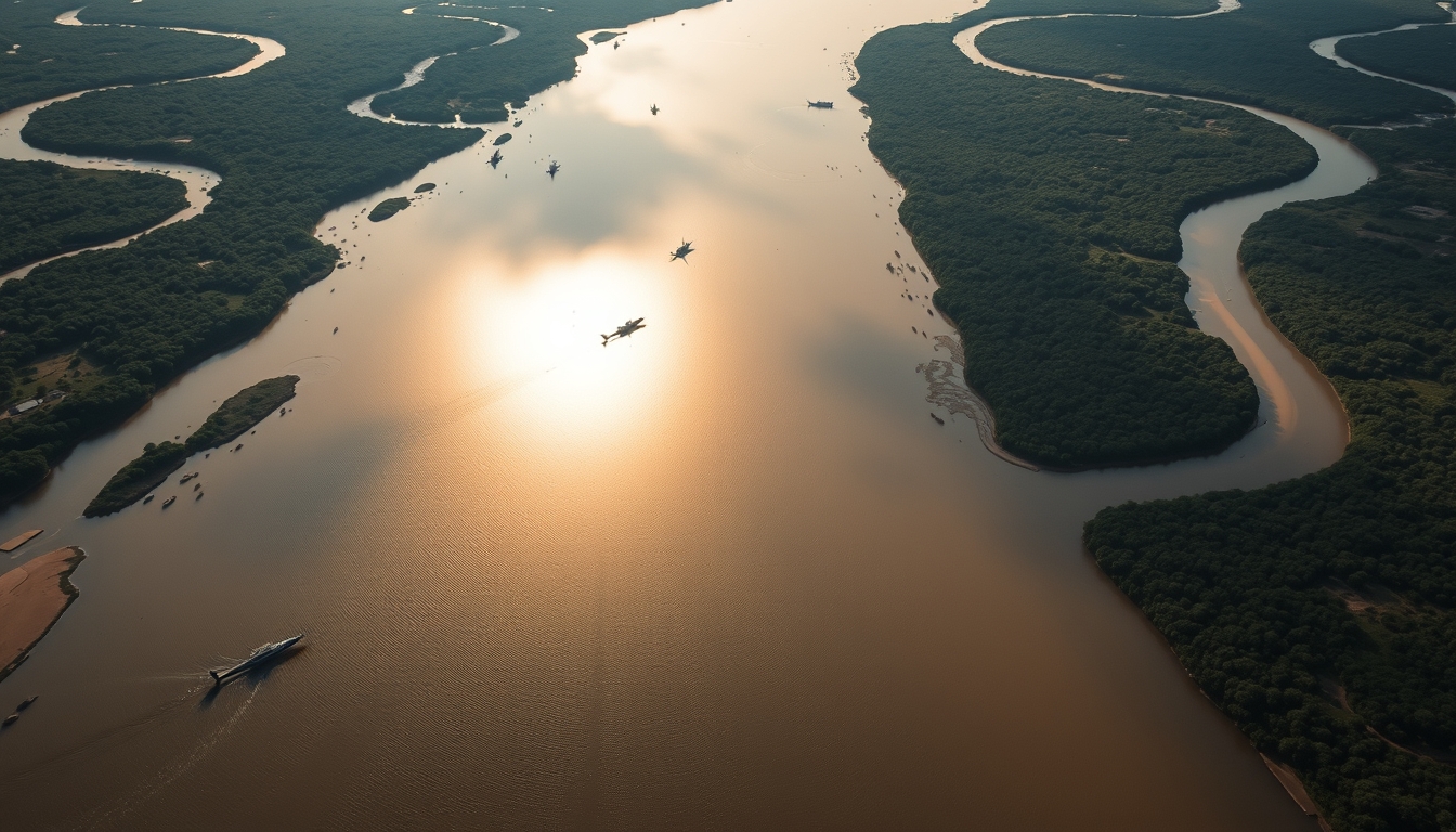 amazon river meandering aerial in editorial style