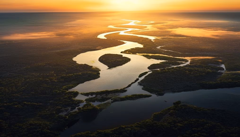 Amazon river meandering aerial em estilo editorial