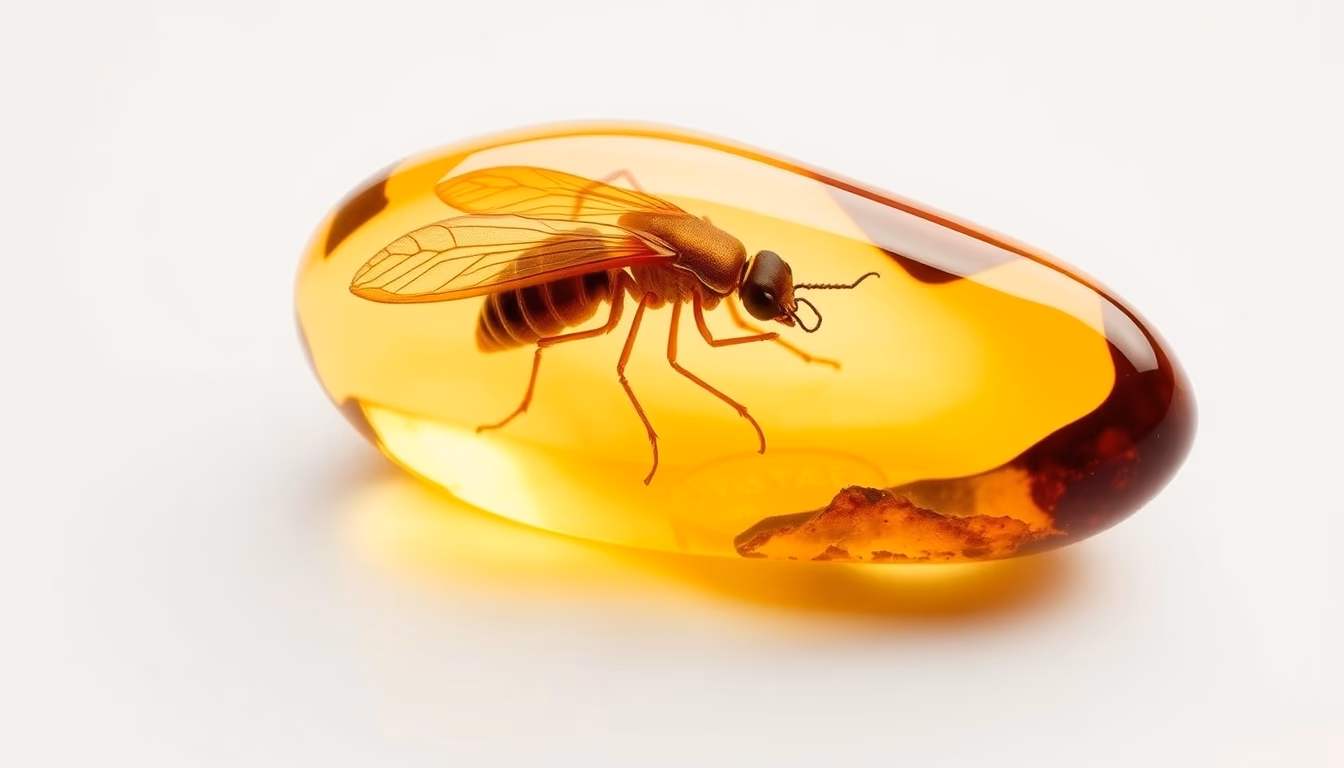 amber resin insect inside in editorial style