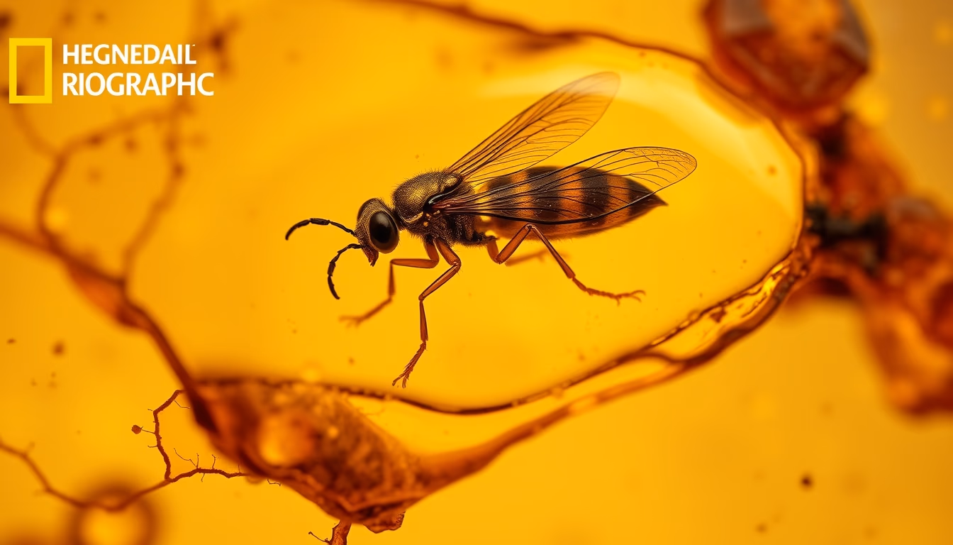 amber resin insect inside in editorial style