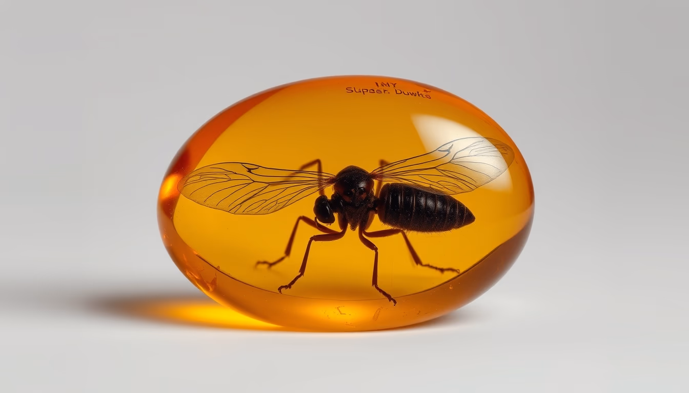 amber resin insect inside in editorial style