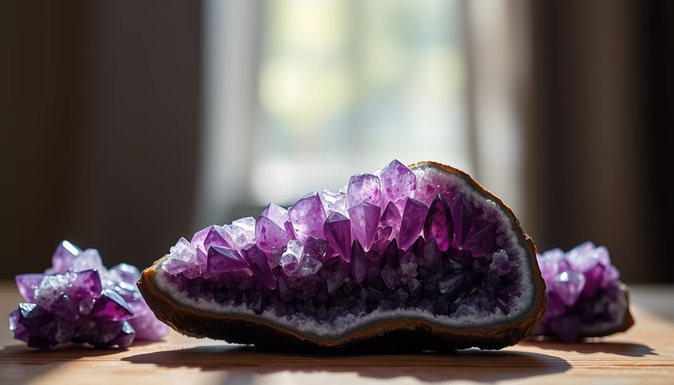 amethyst geode purple in editorial style