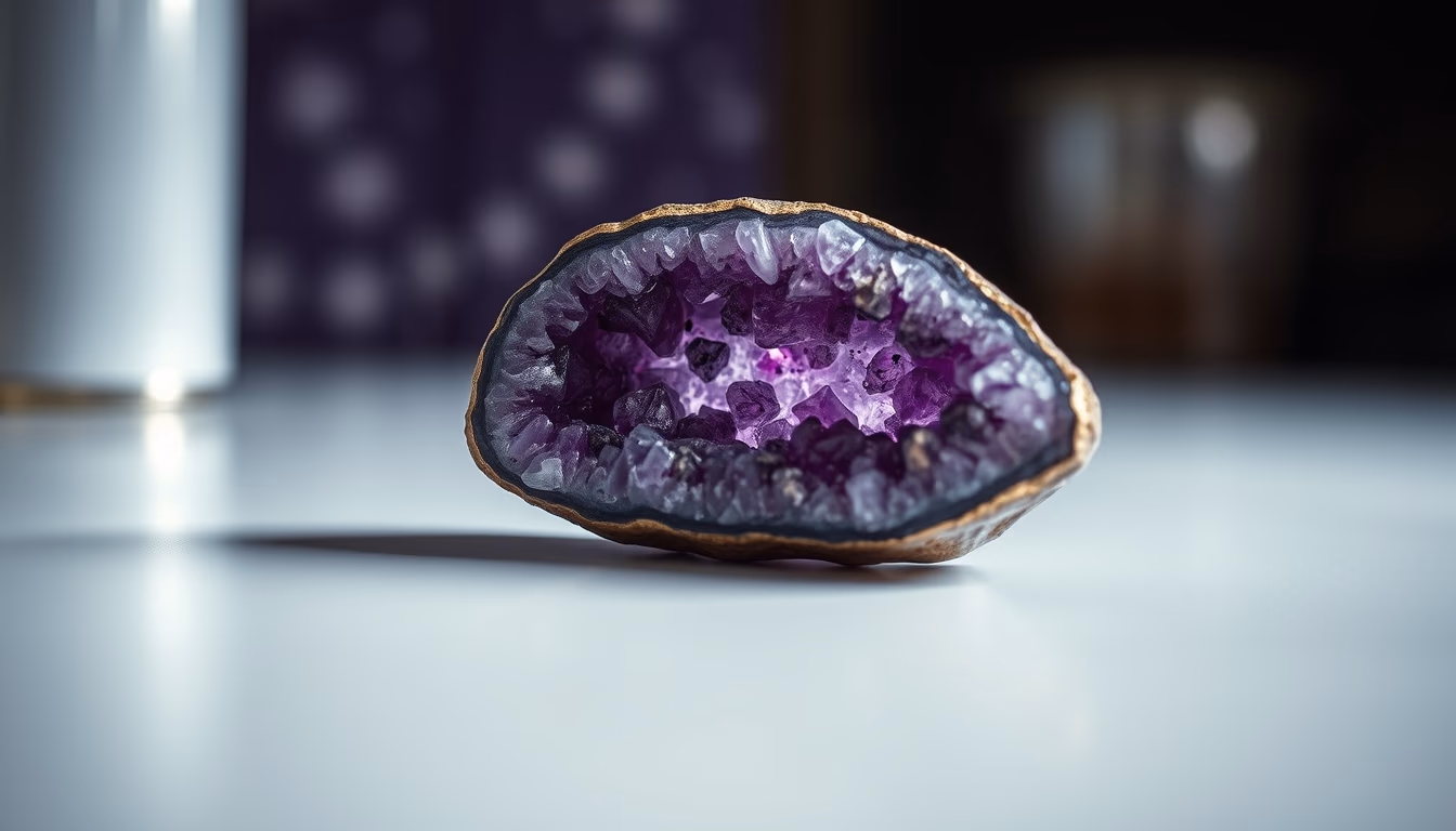 amethyst geode purple in editorial style