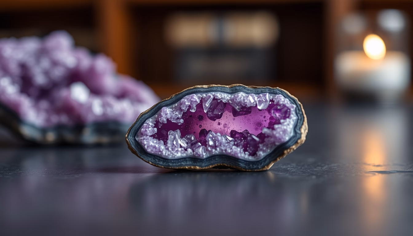 amethyst geode purple in editorial style