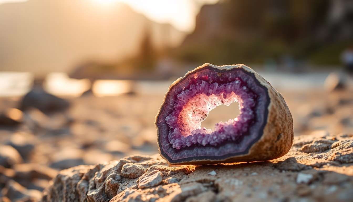 amethyst geode purple in editorial style