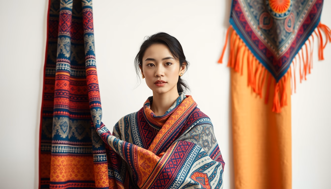 andean textile vivid in editorial style