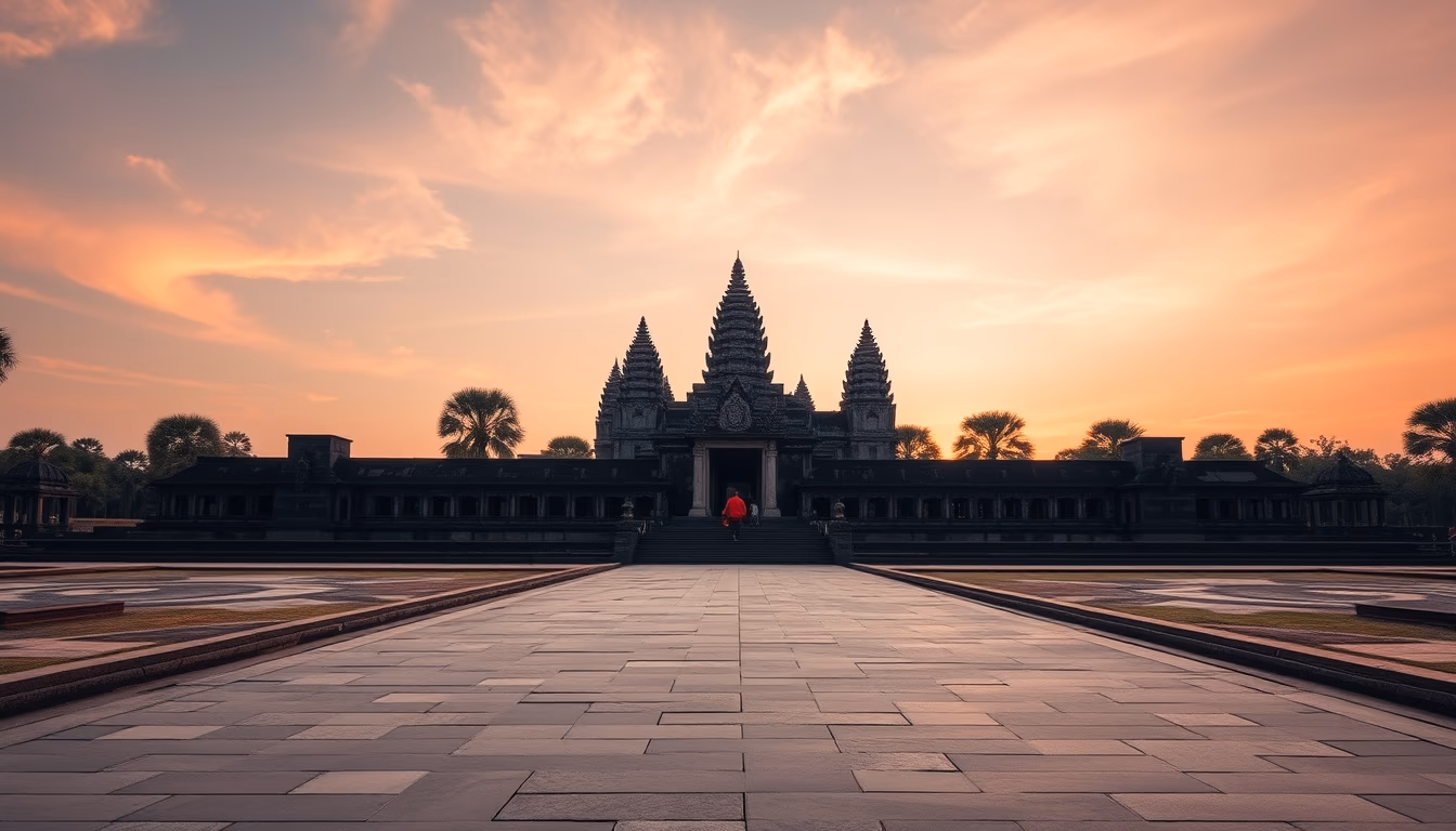 angkor wat sunrise temple in editorial style